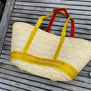 Natural Raffia tote bag- yellow handles